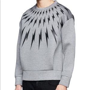 Neil Barrett Gray Sweatshirt with Black Lightning Motif
